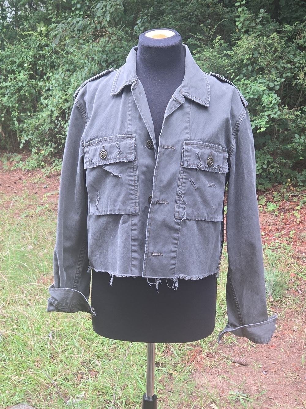 Lucky Brand Cropped Distressed Utility Jacket - Gray